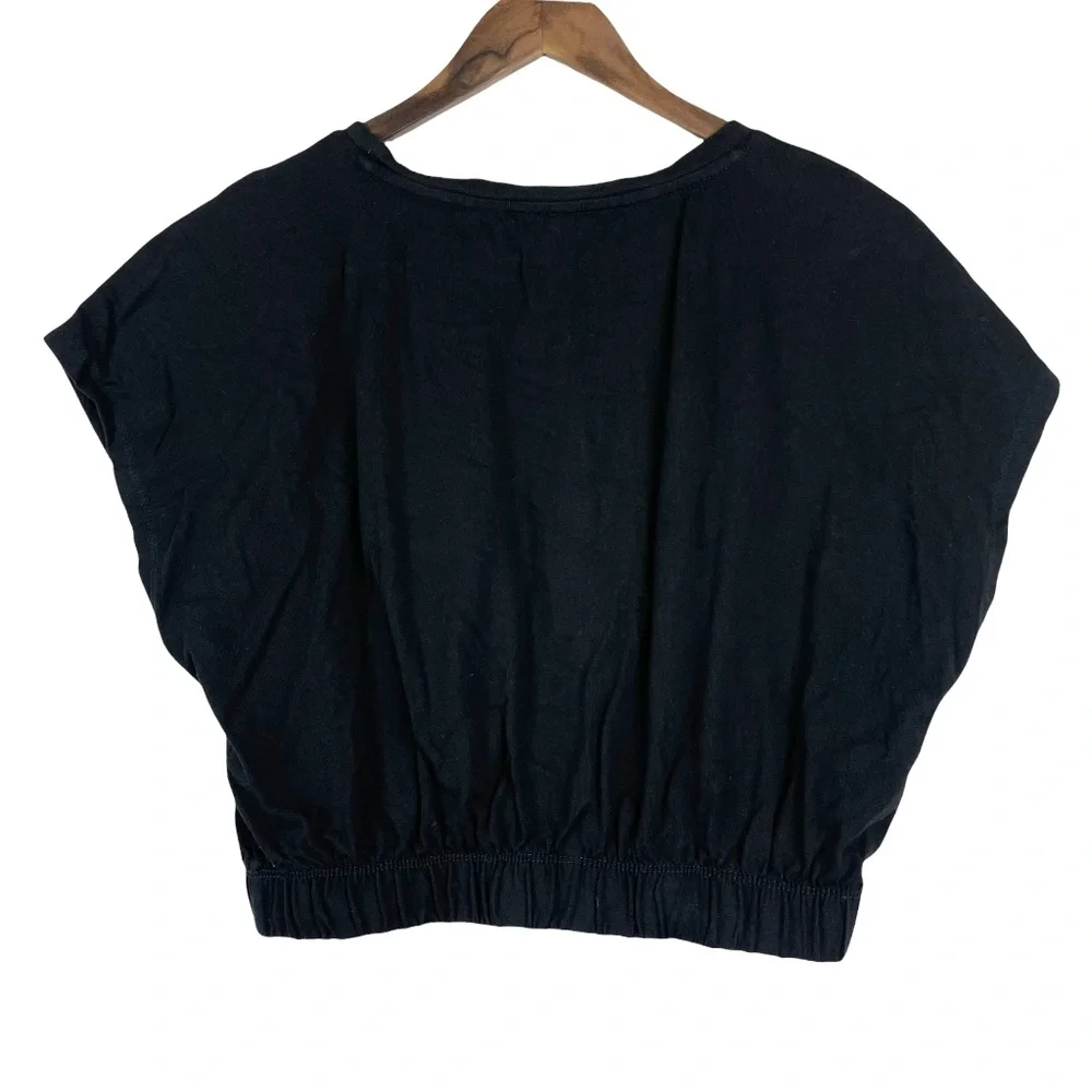 Zara Black Dolman Sleeve Elastic Waist Crop Top Size Large - Picture 4 of 8